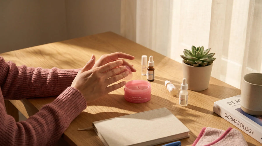 Editorial photo for an article about 9 products that actually move the needle on post-inflamma — a bathroom counter scene in natural light