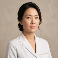 Dr. Soo-Yeon Park MD headshot, East Asian woman, white lab coat, neutral beige background