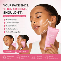 Polynae neck cream used on the jawline and neck for visible lifting, firming, and contouring benefits.