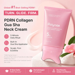 Polynae PDRN Collagen Gua Sha Neck Cream with built-in gua sha applicator for firmer, smoother-looking neck skin.