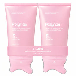 Polynae PDRN Collagen Gua Sha Neck Wrinkle Cream, two pink 90 g tubes with built-in massage applicators