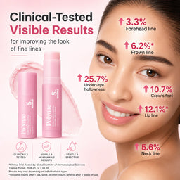 Polynae PDRN Pink Collagen Multi Balm results infographic for visible fine line care.